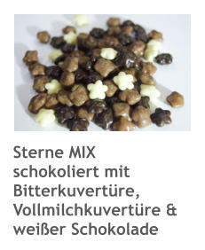 Sterne MIX schokoliert mit Bitterkuvertüre, Vollmilchkuvertüre & weißer Schokolade