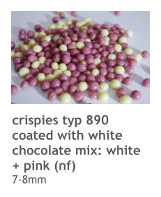 crispies typ 890 coated with white chocolate mix: white + pink (nf) 7-8mm